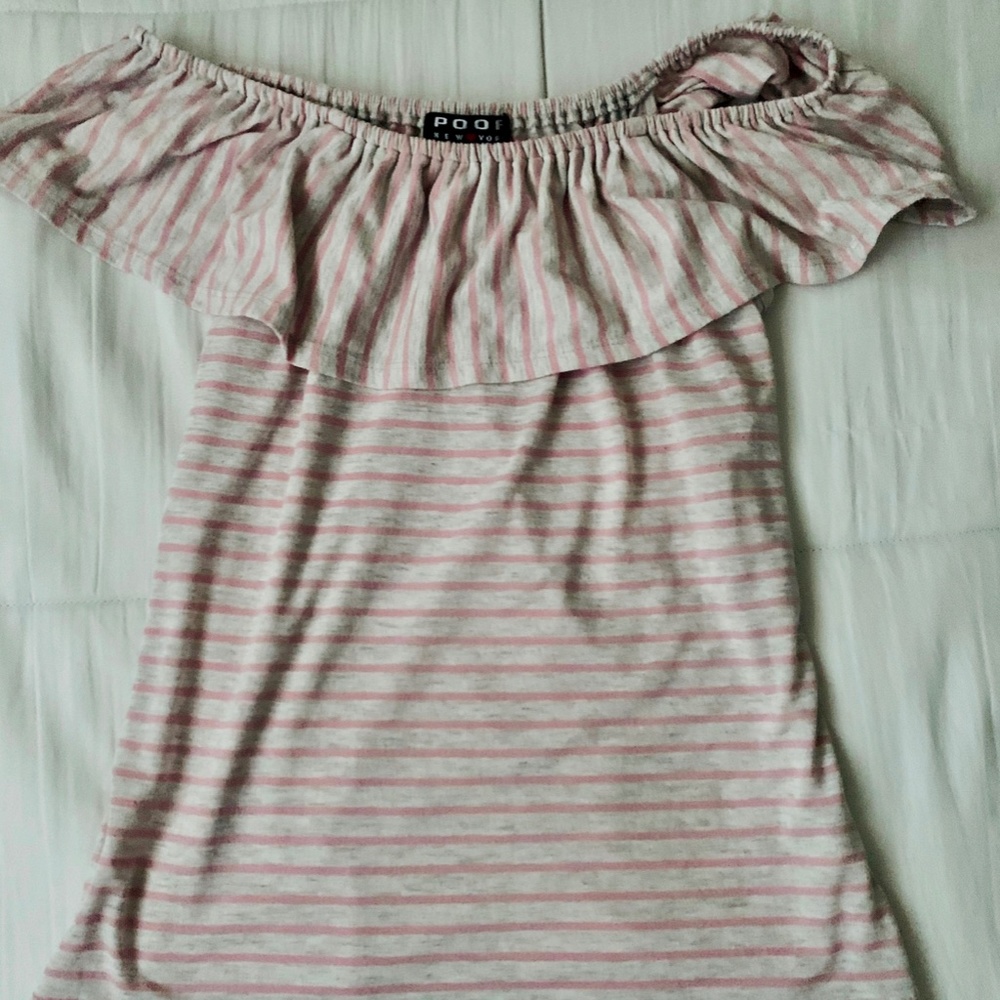 Poof New York off-the-shoulder striped pink top